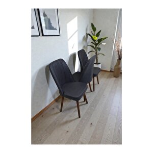 Hasa 3 Adet Sandalye – Ahşap Ayaklı, Ergonomik, Rahat Oturumlu Modern Mutfak Ve Yemek Sandalyesi Antrasit