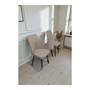 Hasa 3 Adet Sandalye – Ahşap Ayaklı, Ergonomik, Rahat Oturumlu Modern Mutfak Ve Yemek Sandalyesi Cappuccino