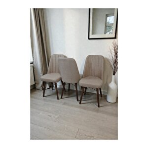 Hasa 3 Adet Sandalye – Ahşap Ayaklı, Ergonomik, Rahat Oturumlu Modern Mutfak Ve Yemek Sandalyesi Cappuccino