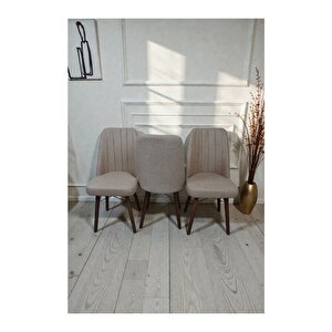 Hasa 3 Adet Sandalye – Ahşap Ayaklı, Ergonomik, Rahat Oturumlu Modern Mutfak Ve Yemek Sandalyesi Cappuccino