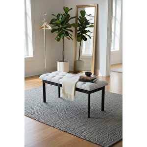 Süme Bench Puf – Kapitoneli Oturma Bankı 105x40 Cm | Modern Bench Puf Metal Ayaklı Kapitoneli Krem