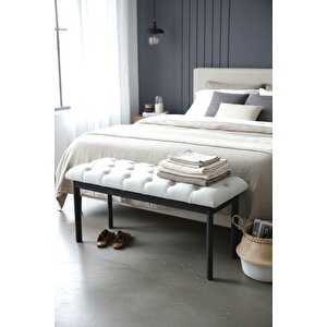 Süme Bench Puf – Kapitoneli Oturma Bankı 105x40 Cm | Modern Bench Puf Metal Ayaklı Kapitoneli Krem