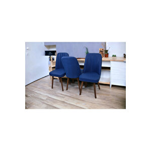 Karba 3 Adet Ahşap Pinoteks Ayaklı Üst Kalite Mutfak Sandalyesi, Yemek Sandalyesi, Salon Sandalyesi Mavi