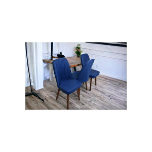 Karba 3 Adet Ahşap Pinoteks Ayaklı Üst Kalite Mutfak Sandalyesi, Yemek Sandalyesi, Salon Sandalyesi Mavi