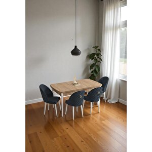 Mura Meşe 80x132 Açılabilir Mdf Masa Yemek Odası Takımı, Mutfak Takımı 4 Adet Sandalye Antrasit