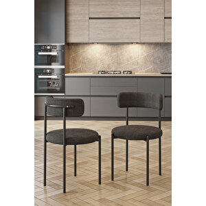 Barted Masa Sandalye Takımı 4 Kişilik | Yuvarlak 90 Cm | Teddy Sandalyeli Modern Tasarım Antrasit