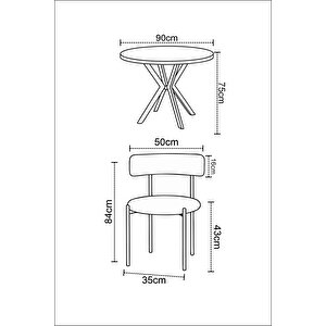 Barted Masa Sandalye Takımı 4 Kişilik | Yuvarlak 90 Cm | Teddy Sandalyeli Modern Tasarım