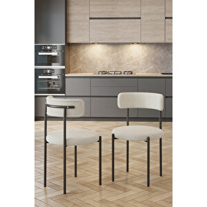 Barted Masa Sandalye Takımı 4 Kişilik | Yuvarlak 90 Cm | Teddy Sandalyeli Modern Tasarım Beyaz