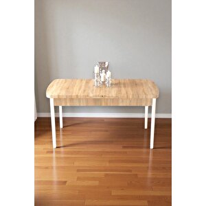 Mura Meşe 80x132 Açılabilir Mdf Masa Yemek Odası Takımı, Mutfak Takımı 4 Adet Sandalye Krem