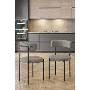 Barted Masa Sandalye Takımı 4 Kişilik | Yuvarlak 90 Cm | Teddy Sandalyeli Modern Tasarım Gri