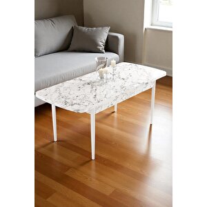 Mura Beyaz Mermer 80x132 Açılabilir Mdf Masa Yemek Odası Takımı, Mutfak Takımı 4 Adet Sandalye