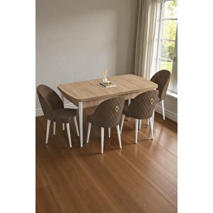 Mura Meşe 80x132 Açılabilir Mdf Masa Yemek Odası Takımı, Mutfak Takımı 4 Adet Sandalye Kahverengi