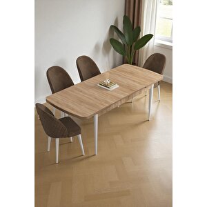Mura Meşe 80x132 Açılabilir Mdf Masa Yemek Odası Takımı, Mutfak Takımı 4 Adet Sandalye Kahverengi