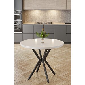 Barted Masa Sandalye Takımı 4 Kişilik | Yuvarlak 90 Cm | Teddy Sandalyeli Modern Tasarım Cappuccino