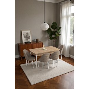 Mura Meşe 80x132 Açılabilir Mdf Masa Yemek Odası Takımı, Mutfak Takımı 4 Adet Sandalye Cappuccino