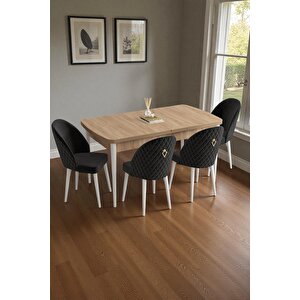 Mura Meşe 80x132 Açılabilir Mdf Masa Yemek Odası Takımı, Mutfak Takımı 4 Adet Sandalye Siyah
