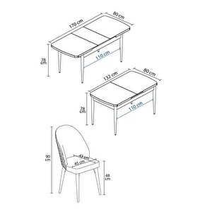 Mura Meşe 80x132 Açılabilir Mdf Masa Yemek Odası Takımı, Mutfak Takımı 4 Adet Sandalye