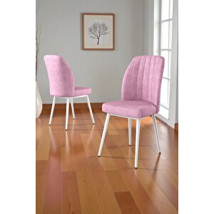 Bara Beyaz Mermer 80x132 Açılabilir Sunta Masa Yemek Odası Takımı, Mutfak Takımı 6 Adet Sandalye Pembe