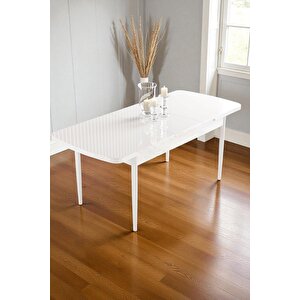 Mura Beyaz 80x132 Açılabilir Mdf Masa Yemek Odası Takımı, Mutfak Takımı 6 Adet Sandalye