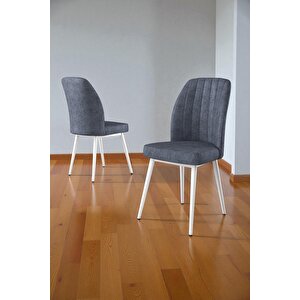 Bara Beyaz Mermer 80x132 Açılabilir Sunta Masa Yemek Odası Takımı, Mutfak Takımı 4 Adet Sandalye Antrasit