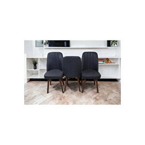 Karba 3 Adet Ahşap Pinoteks Ayaklı Üst Kalite Mutfak Sandalyesi, Yemek Sandalyesi, Salon Sandalyesi Antrasit Gri