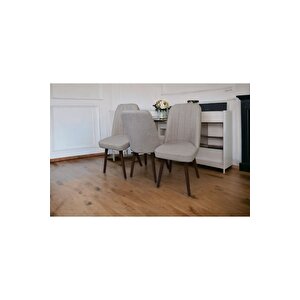 Mutfak Sandalyesi Yemek Odası Sandalyesi 3 Adet Açık Krem Pinoteks Ayaklı Açık Krem