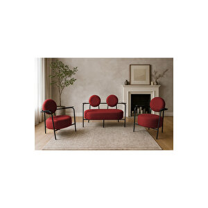 Venüs Koltuk Takımı Siyah İskelet – Modern Koltuk Seti | Ofis Ve Ev Kullanımı | Soft Kumaş Kirmizi