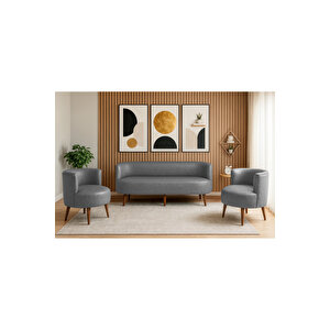 Sydney Koltuk Takımı 3+1+1 | Dekoratif Modern Deri Koltuk Seti | Ofis Ve Ev Kullanımı - Gri̇