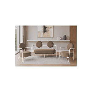 Venüs Koltuk Takımı Beyaz – Modern Koltuk Seti | Ofis Ve Ev Kullanımı | Soft Kumaş Açik Kahverengi̇