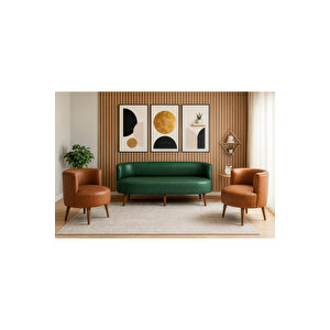 Sydney Koltuk Takımı 3+1+1 | Dekoratif Modern Deri Koltuk Seti | Ofis Ve Ev Kullanımı - Yeşi̇l / Taba