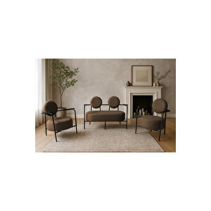 Venüs Koltuk Takımı Siyah İskelet – Modern Koltuk Seti | Ofis Ve Ev Kullanımı Soft Kumaş Kahverengi̇