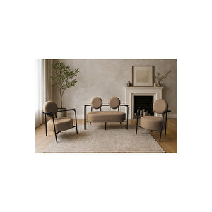 Venüs Koltuk Takımı Siyah İskelet – Modern Koltuk Seti | Ofis Ve Ev Kullanımı Soft Kumaş Açik Kahve