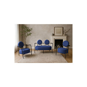 Venüs Koltuk Takımı Siyah İskelet – Modern Koltuk Seti | Ofis Ve Ev Kullanımı | Soft Kumaş | Mavi̇