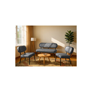 Luna Modern Deri Koltuk Takımı | Bekleme Koltuğu | Ofis Koltuk Takımı | Gri̇