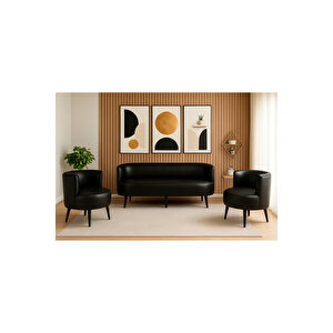 Sydney Koltuk Takımı 3+1+1 | Dekoratif Modern Deri Koltuk Seti | Ofis Ve Ev Kullanımı - Si̇yah