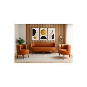 Sydney Koltuk Takımı 3+1+1 | Dekoratif Modern Deri Koltuk Seti | Ofis Ve Ev Kullanımı - Taba