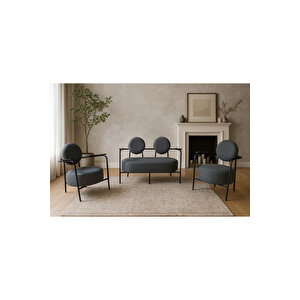 Venüs Koltuk Takımı Siyah İskelet – Modern Koltuk Seti | Ofis Ve Ev Kullanımı | Soft Kumaş Füme