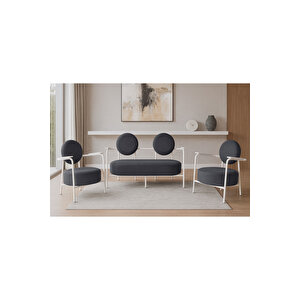 Venüs Koltuk Takımı Beyaz – Modern Koltuk Seti | Ofis Ve Ev Kullanımı | Soft Kumaş Füme