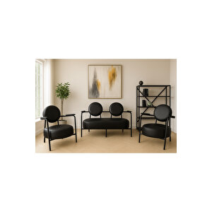 Venüs Koltuk Takımı Siyah – Dekoratif Modern Deri Koltuk Seti | Ofis Ve Ev Kullanımı