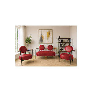 Venüs Koltuk Takımı Kırmızı – Dekoratif Modern Deri Koltuk Seti | Ofis Ve Ev Kullanımı