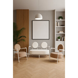 Venüs Koltuk Takımı Beyaz Modern Koltuk Seti | Ofis Ve Ev Kullanımı | Soft Kumaş Beyaz / Açık Kahve