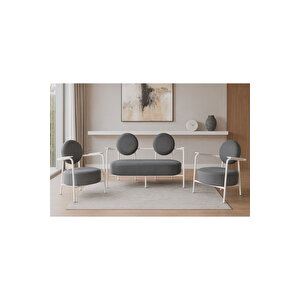 Venüs Koltuk Takımı Beyaz – Modern Koltuk Seti | Ofis Ve Ev Kullanımı | Soft Kumaş Açik Gri̇