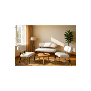 Luna Modern Deri Koltuk Takımı | Bekleme Koltuğu | Ofis Koltuk Takımı | Krem