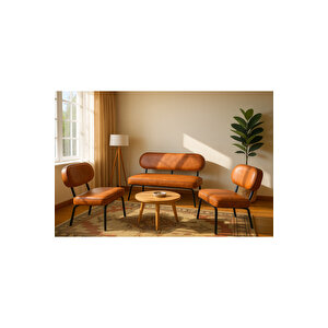 Luna Modern Deri Koltuk Takımı | Bekleme Koltuğu | Ofis Koltuk Takımı | Taba