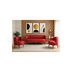 Sydney Koltuk Takımı 3+1+1 | Dekoratif Modern Deri Koltuk Seti | Ofis Ve Ev Kullanımı - Kirmizi