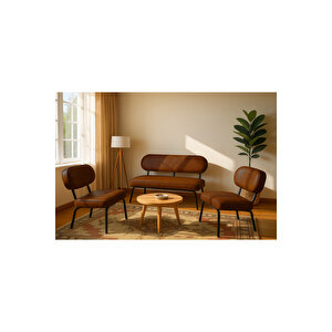 Luna Modern Deri Koltuk Takımı | Bekleme Koltuğu | Ofis Koltuk Takımı | Aci Kahve