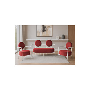 Venüs Koltuk Takımı Beyaz – Modern Koltuk Seti | Ofis Ve Ev Kullanımı | Soft Kumaş Kirmizi