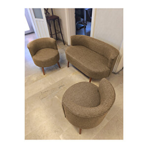 Sydney Çay Seti Koltuk Takımı Keten Kumaş 2+1+1 | Ceviz Ayak | Modern Salon Ofis Takımı | Kahverengi̇