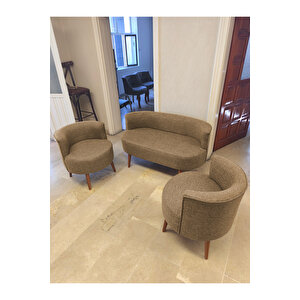 Sydney Çay Seti Koltuk Takımı Keten Kumaş 2+1+1 | Ceviz Ayak | Modern Salon Ofis Takımı | Kahverengi̇