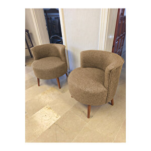 Sydney Çay Seti Koltuk Takımı Keten Kumaş 2+1+1 | Ceviz Ayak | Modern Salon Ofis Takımı | Kahverengi̇